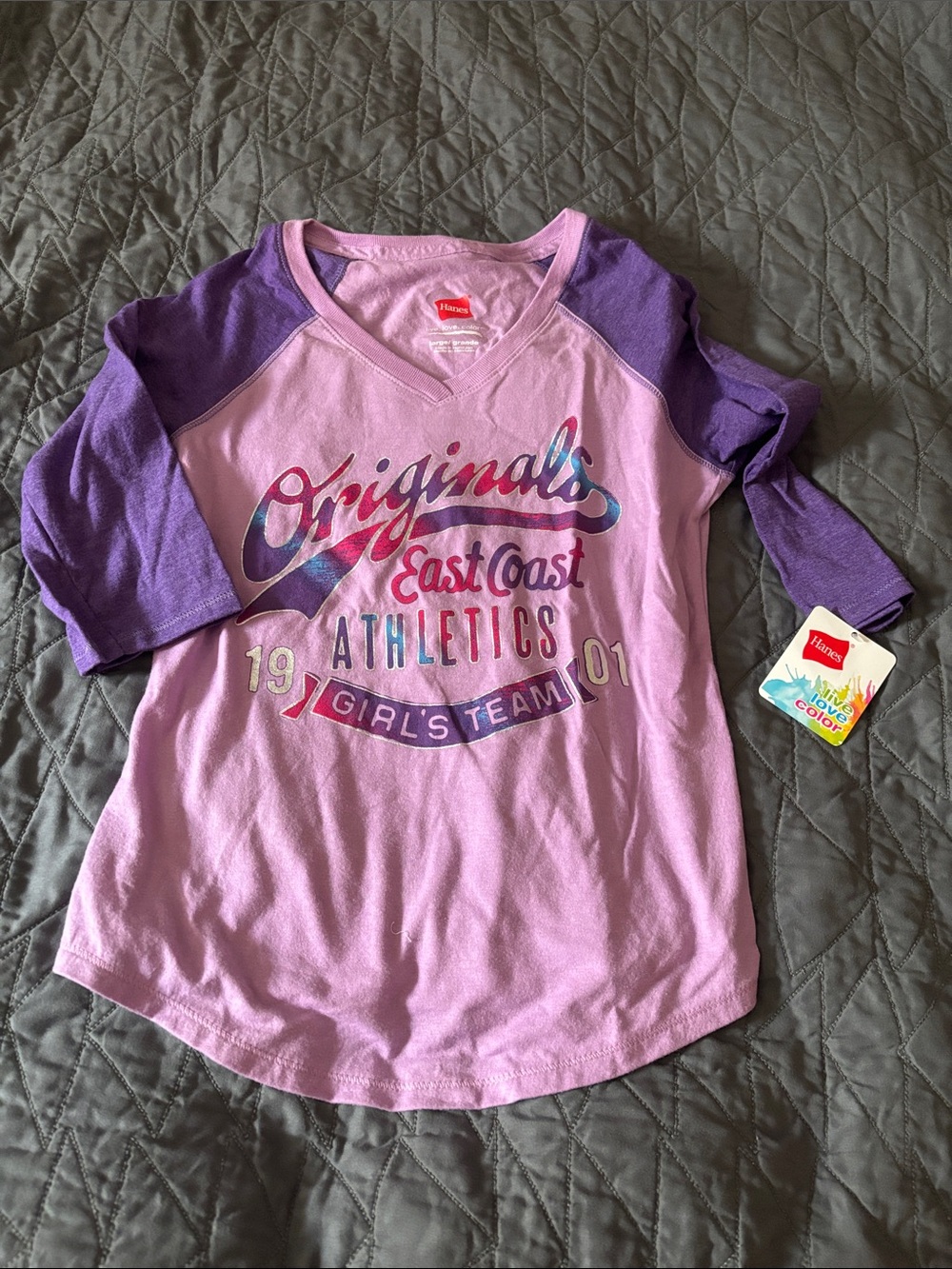NWT Hanes Girls' Purple originals east coast Athletics 1901 Graphic Tee